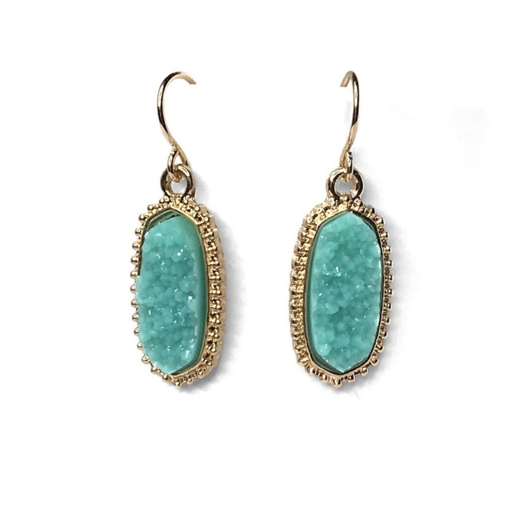 Last TWO! Elegant Aqua and Gold Toned Dangle Fishhook Earrings
